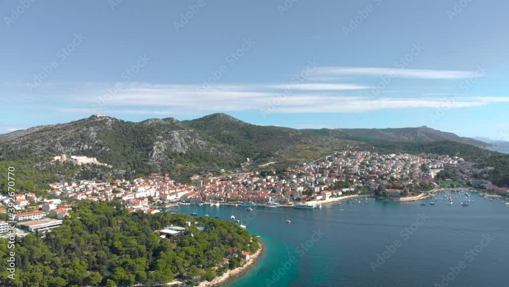 Croatian City on Coast of Dalmatia Island in Adriatic Sea, Aerial Croatian City on Coast of Dalmatia Island in Adriatic Sea, Aerial