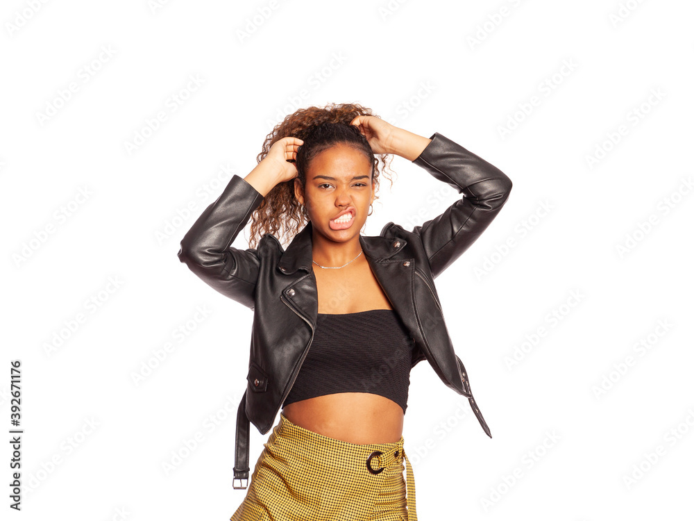Portrait of young beautiful lady with funny faces, posing for the camera on isolated background. Portrait of young beautiful lady with funny faces, posing for the camera on isolated background.