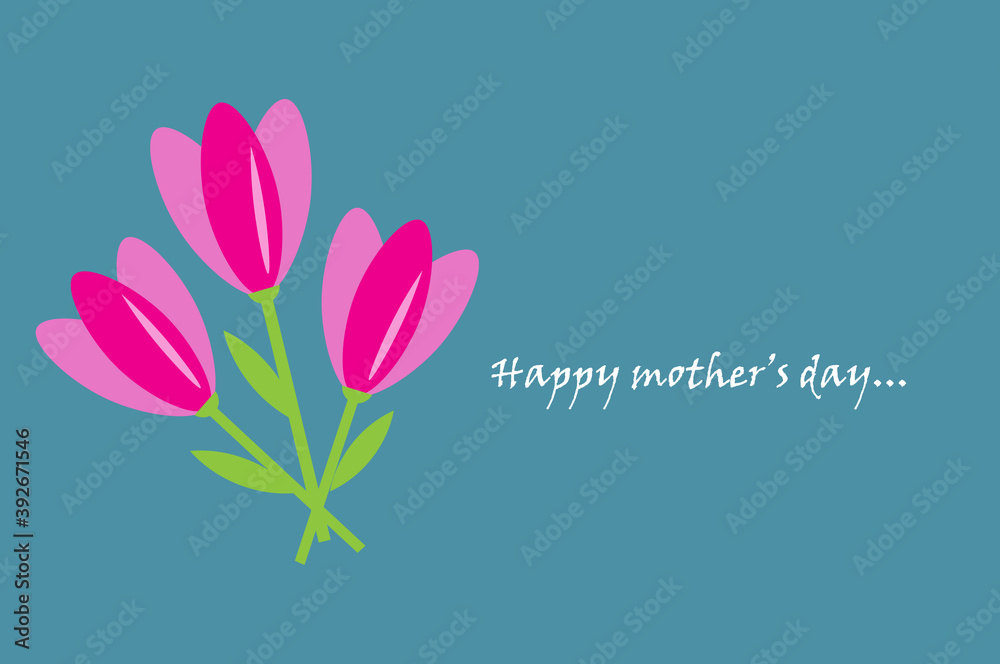 Happy mother's day, pink tulips, floral composition, great card, natural design, spring, vector illustration, vintage style