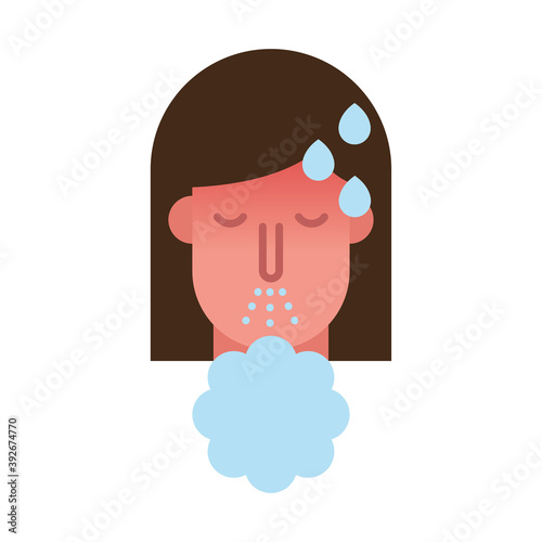 woman with fever sneezing flat style icon