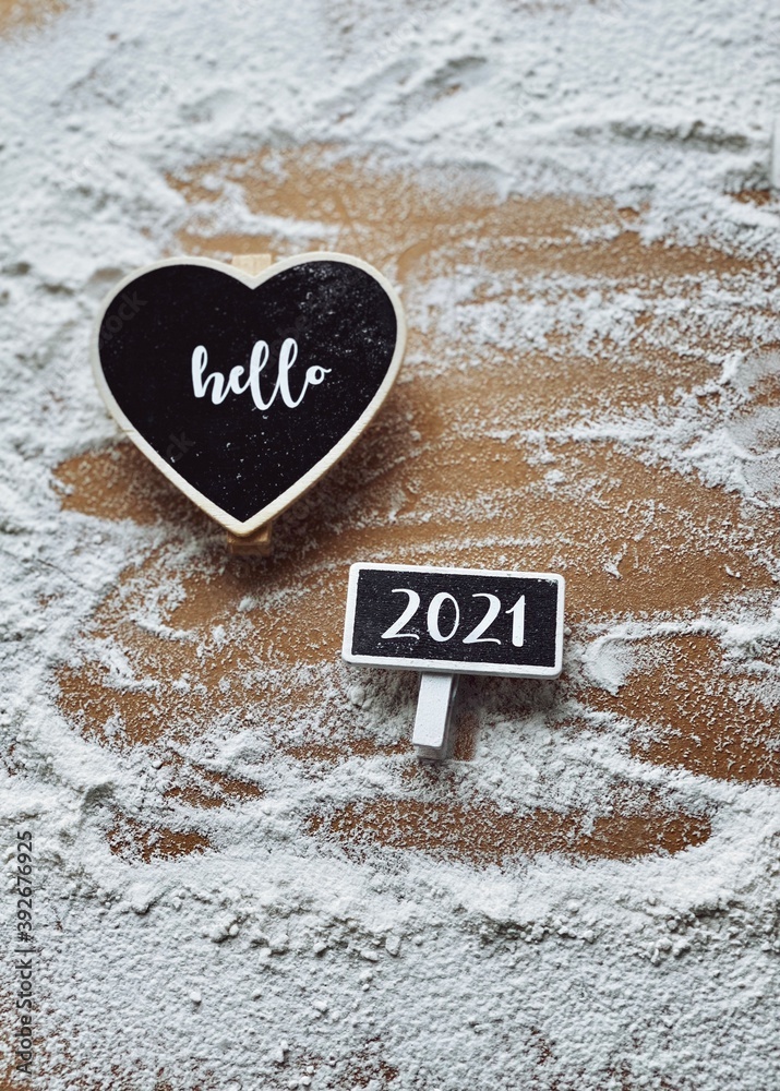 Fototapeta premium Flour Christmas 2021 wallpaper. New year chalkboards
