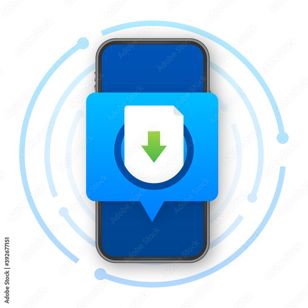 Smartphone with file download. Downloading process concept. Vector illustration. Smartphone with file download. Downloading process concept. Vector illustration.