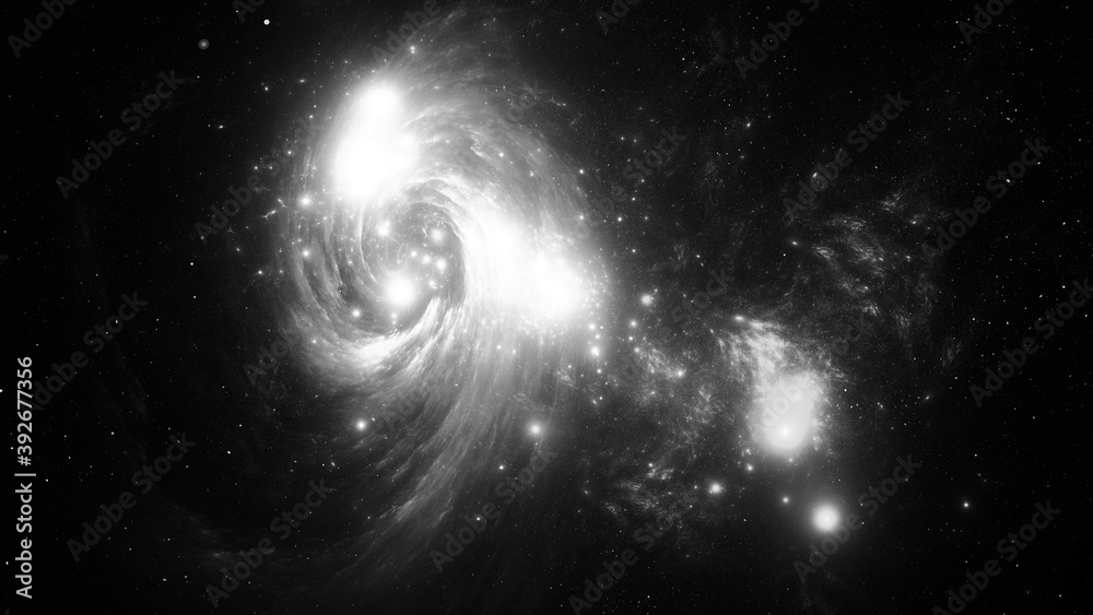 Abstract monochrome fractal illustration looks like beautiful galaxies.