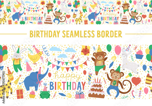 Photography Vector horizontal seamless pattern brush with happy Birthday elements