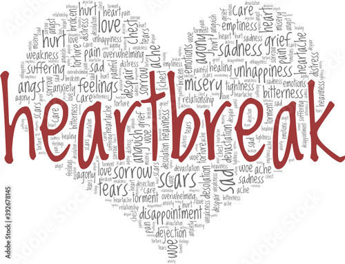Heartbreak vector illustration word cloud isolated on a white background.