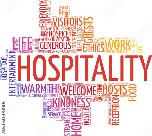 Hospitality vector illustration word cloud isolated on a white background. photo
