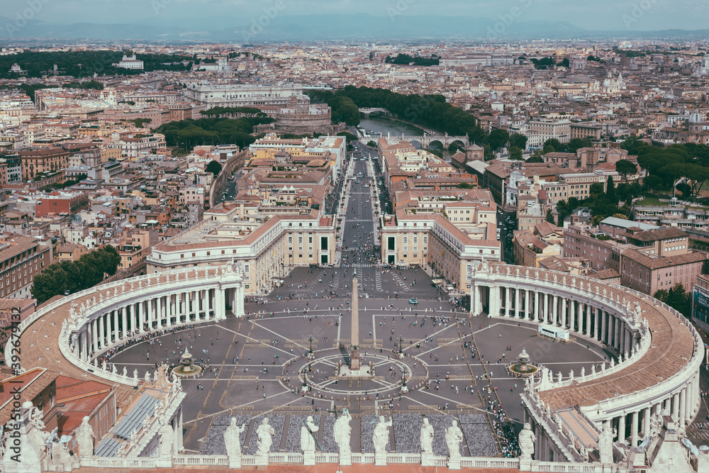 Panoramic view on the St. Peter's square and city of Rome