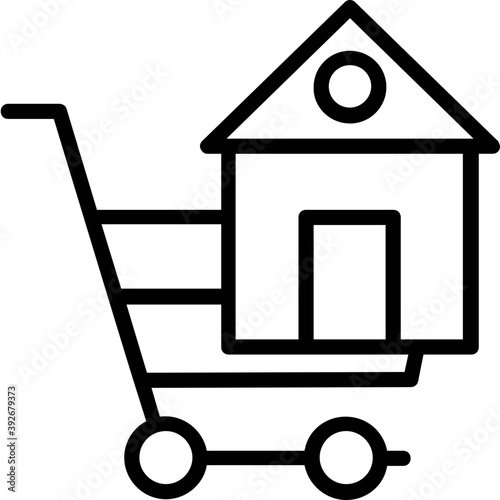 
A home on shopping cart presenting home purchasing concept
