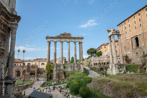 Panoramic view of temple of Vespasian and Titus is located in Rome photo