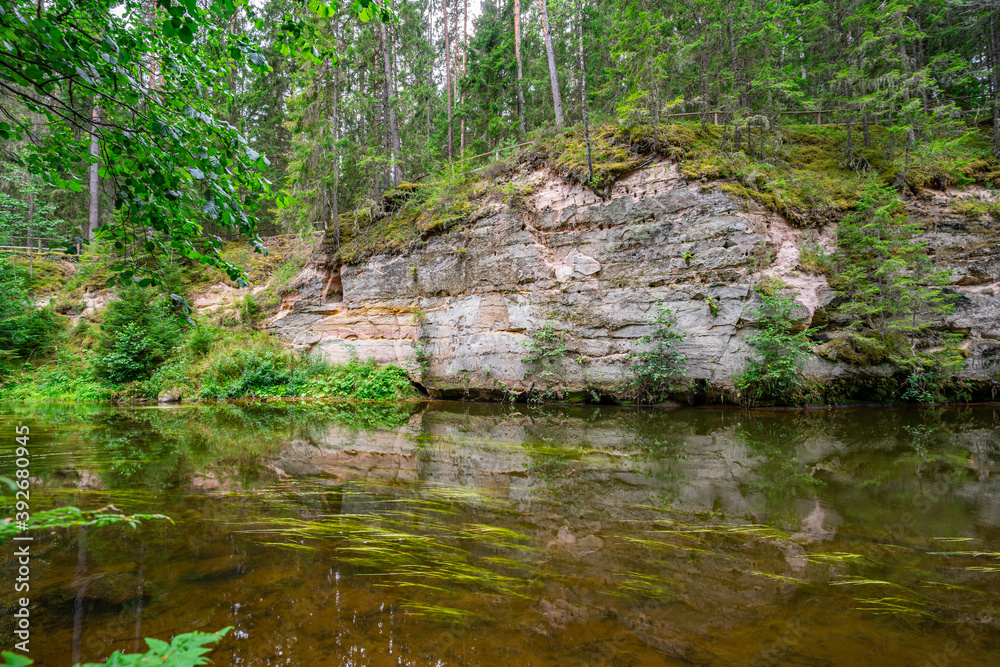 Outcrops of Devonian sandstone on the banks of Ahja river, Estonia.
Outcrops of Devonian sandstone on the banks of Ahja river, Estonia.