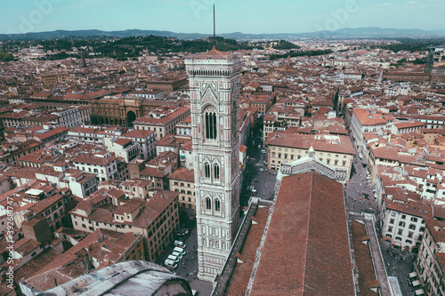 Aerial panoramic view of city of Florence and Giotto s Campanile