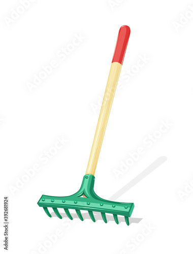 Garden rake Agriculture tool. Ground Cultivator. Housekeeping equipment. Isolated white background. Illustration.