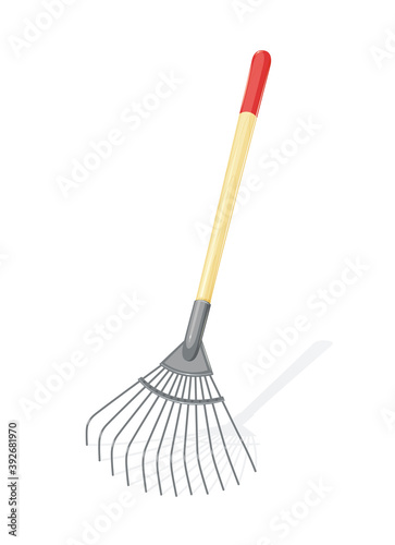 Garden rake Agriculture tool. Ground Cultivator. Housekeeping equipment. Isolated white background. Illustration.