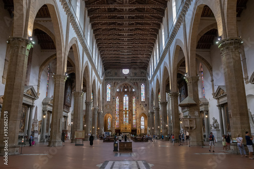 Panoramic view of interior of Basilica di Santa Croce