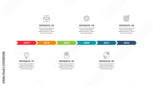 Abstract arrows of graph, diagram with 6 steps, options, parts or processes. Vector business template for presentation