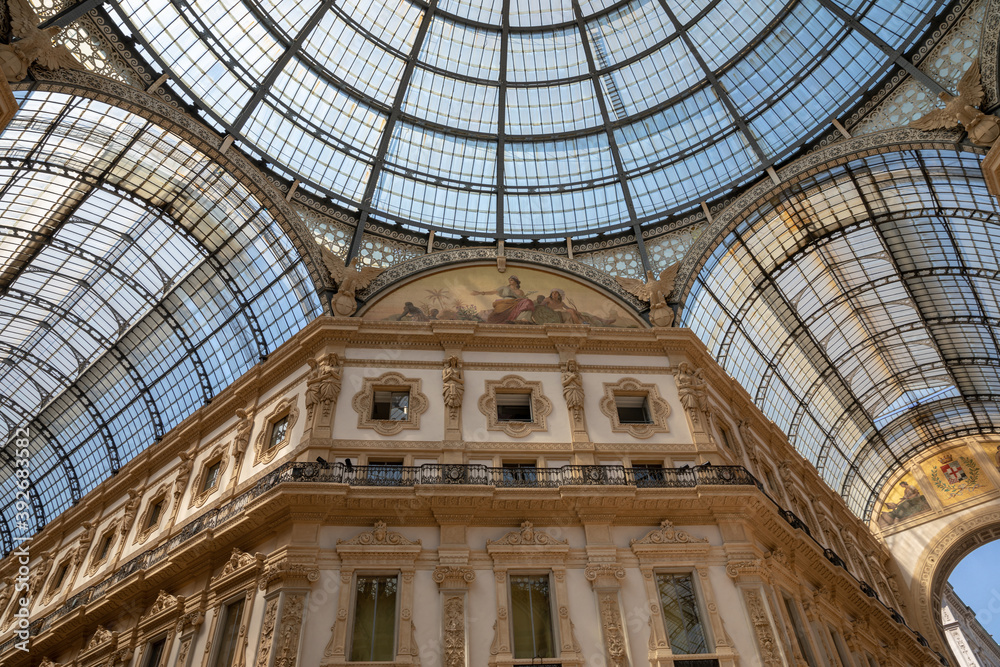 Panoramic view of interior of Galleria Vittorio Emanuele II