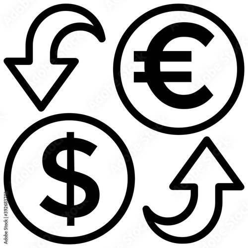 
Dollar and euro with circular arrows concept of currency exchange
