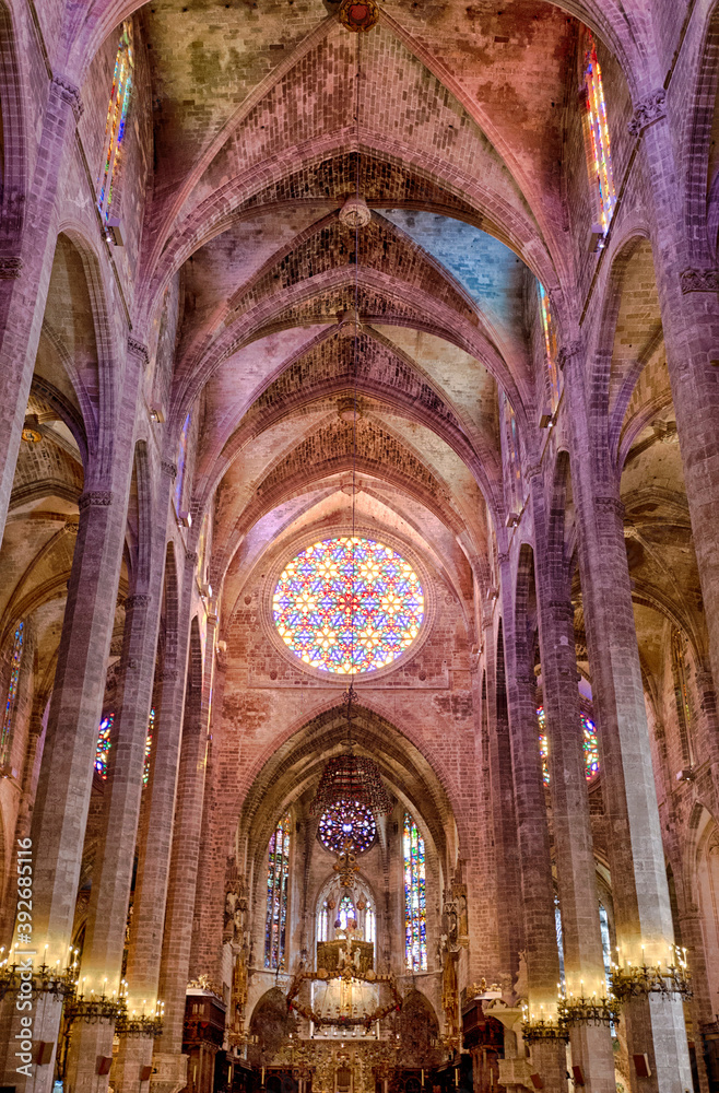 Interior of the Cathedral La Seu in Palma, Mallorca, Balearic Islands