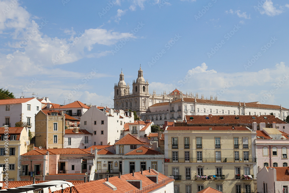 View of the city of Lisbon with the Church of Sao Vicente de Fora in Portugal