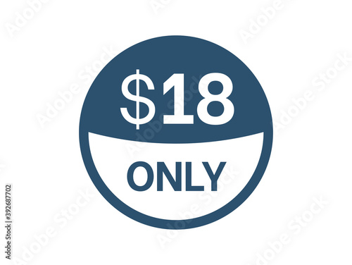 $18 Dollar price icon. 18 USD Price Tag