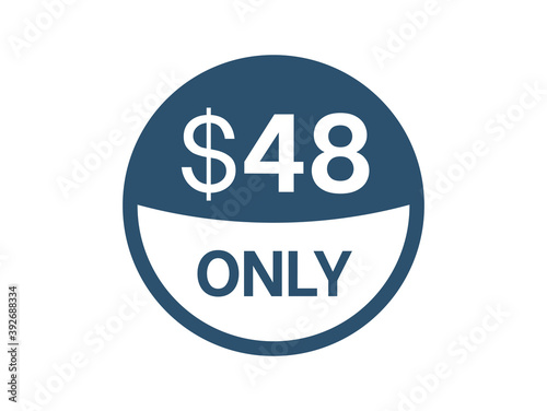 $48 Dollar price icon. 48 USD Price Tag