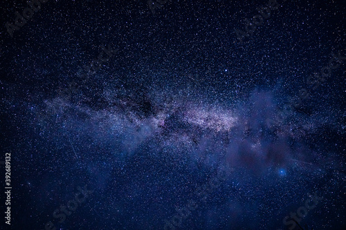 Overhead milky way with stars in clear summer night.   Country side.