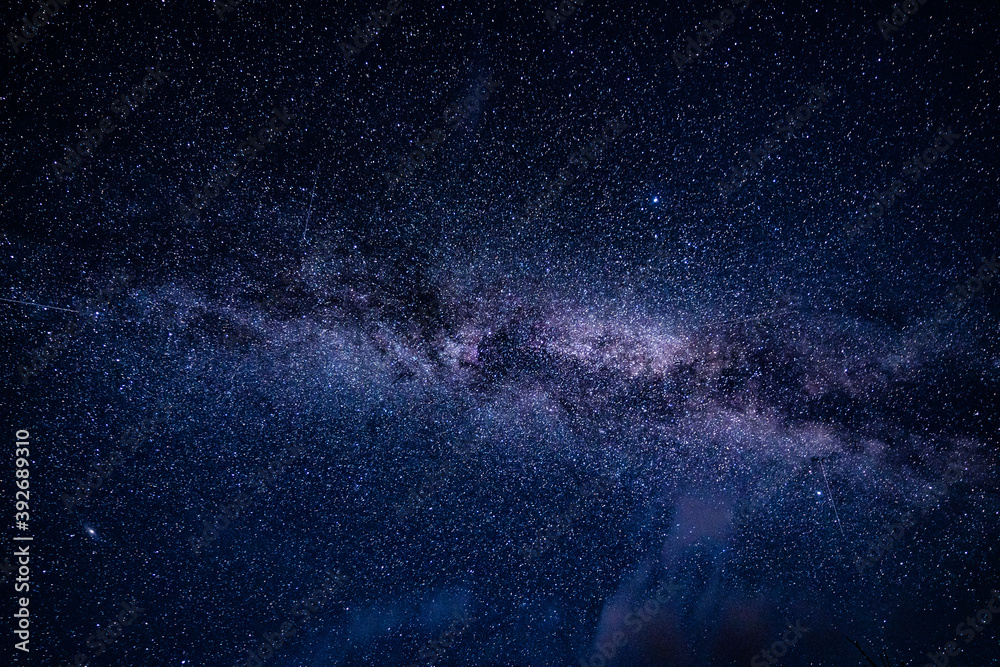 Fototapeta premium Overhead milky way with stars in clear summer night. Country side. 