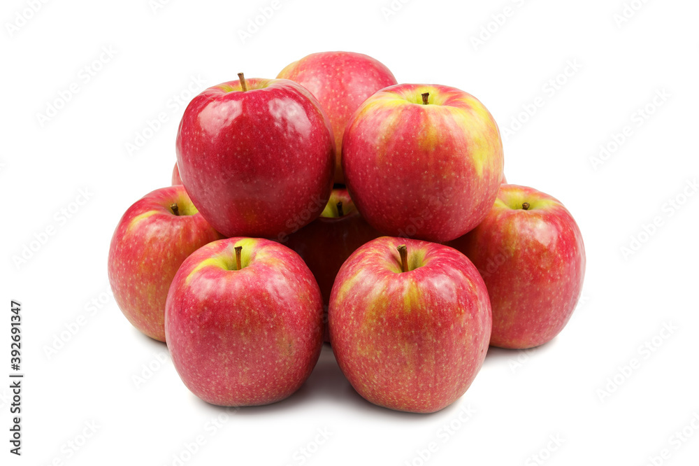Grupo de manzanas colocadas y aisaladas sobre fondo blanco. Variedad Pink Lady. Grupo de manzanas colocadas y aisaladas sobre fondo blanco. Variedad Pink Lady.