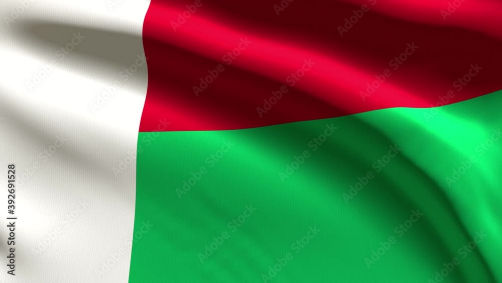 Festive 60FPS Madagascar flag  waving on the wind 4k UHD 3d seamless loop animation