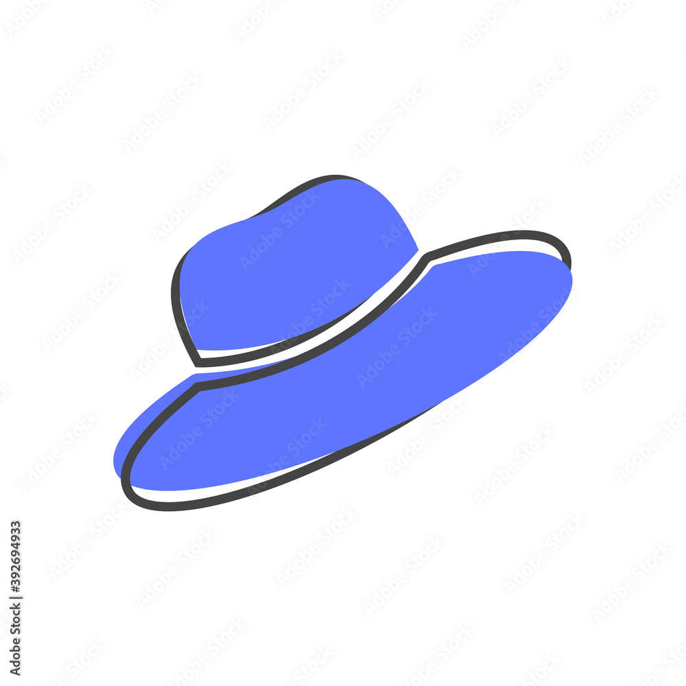 Vector icon hat with brim cartoon style on white isolated background. Vector icon hat with brim cartoon style on white isolated background.