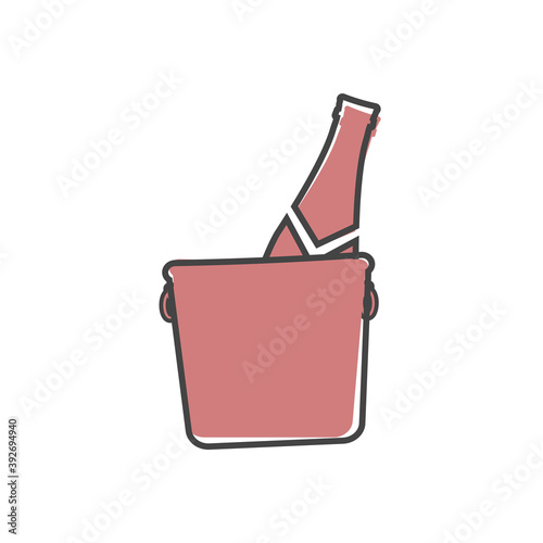 Vector icon of champagne bottle in bucket cartoon style on white isolated background.