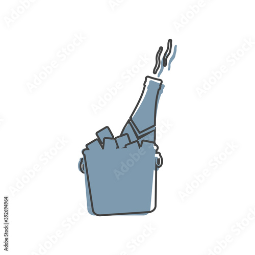 Vector icon of champagne bottle in bucket cartoon style on white isolated background.