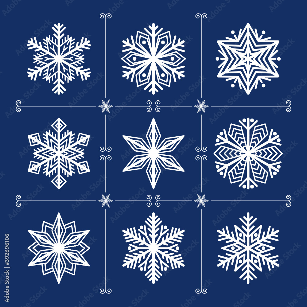 Fototapeta premium Vector snowflakes set. Beautiful winter icons for Christmas.