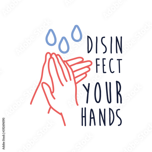 disinfect your hands lettering campaign hand made flat style