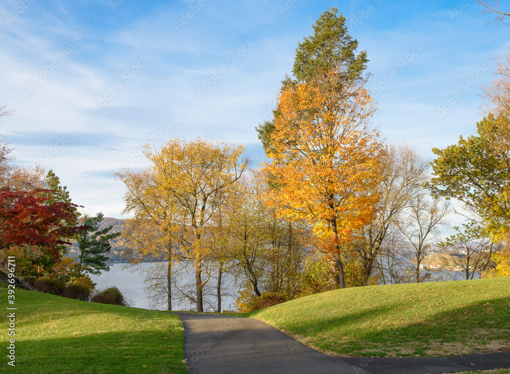Fall colorful landscape with a lake in the background. Fall colorful landscape with a lake in the background.