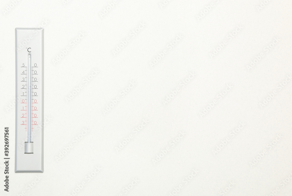 Weather thermometer on white background, top view. Space for text Weather thermometer on white background, top view. Space for text