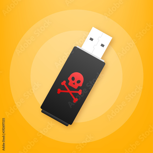 Computer virus on usb flash card. Virus protection. Vector stock illustration.