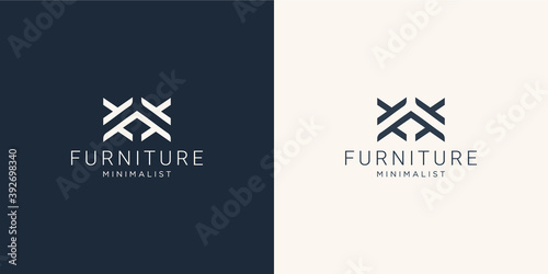 Minimalist abstract line art furniture. logo design style, line.abstract,interior,monogram,Furnishing design template illustration. Premium Vector