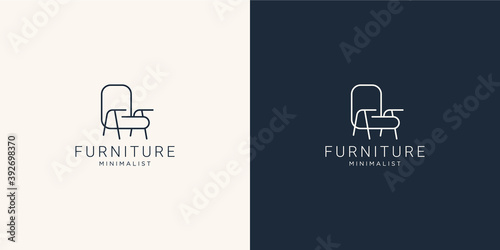 creative Minimalist furniture logo with chair for store. logo design style, line.abstract,interior,monogram,Furnishing design template illustration. Premium Vector