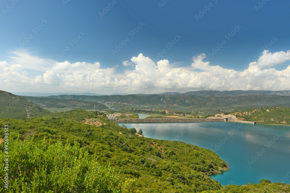 View of the artificial lake of Kastraki, near Agrinio city, in central Greece.