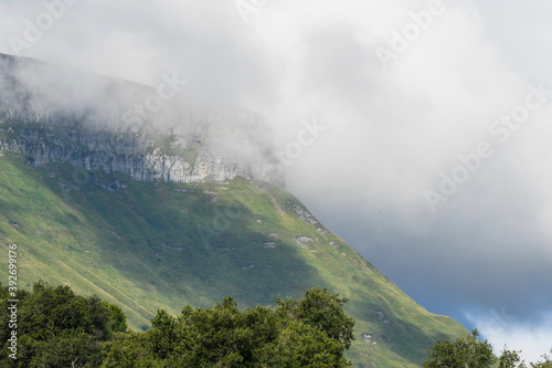 Sierra Salvada mountains with fog from Maroño