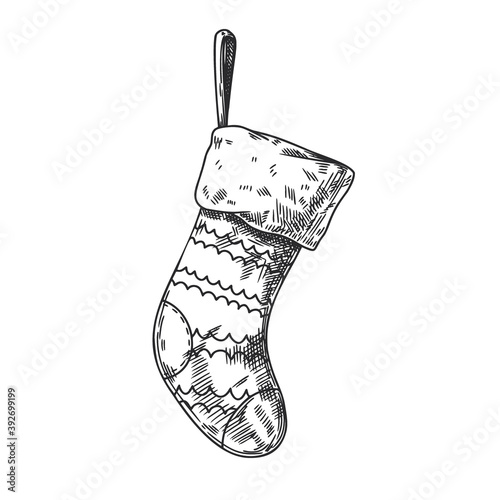 Christmas sock isolated on white background. Sketch