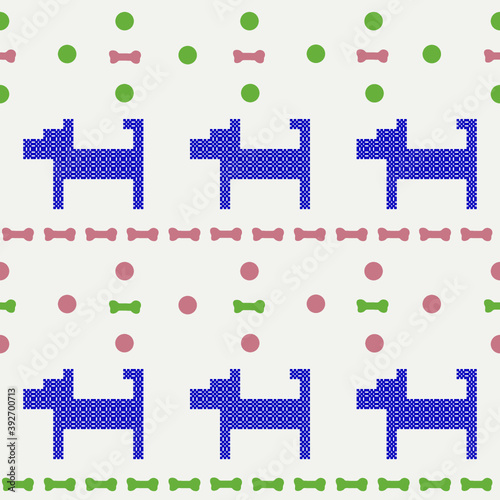 Dog cross stich bone and polka dot repeat pattern and seamless vector