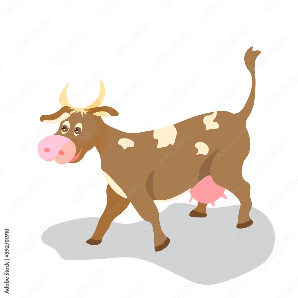 Cute cheerful cow, farm animal isolated on white background, vector illustration Cute cheerful cow, farm animal isolated on white background, vector illustration