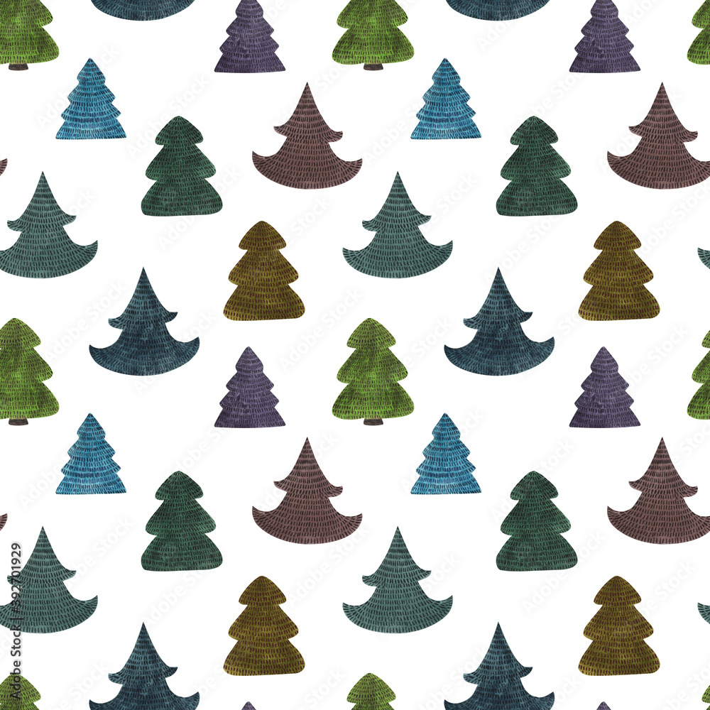 Watercolor christmas seamless pattern with colourful xmas trees. Watercolor christmas seamless pattern with colourful xmas trees.