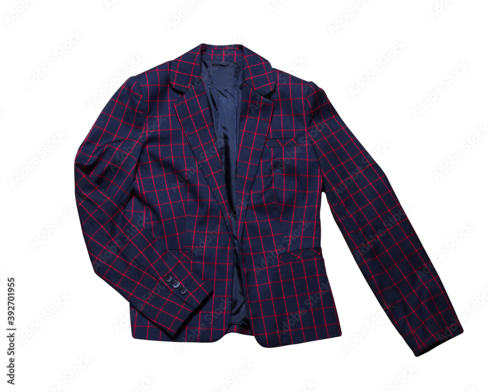 Fototapeta premium Woolen suit blazer checkered isolated on white background