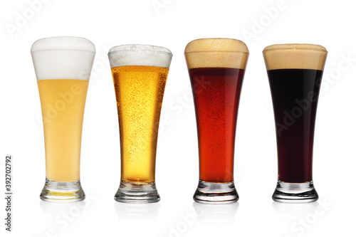 Set of different various of beers isolated on white.