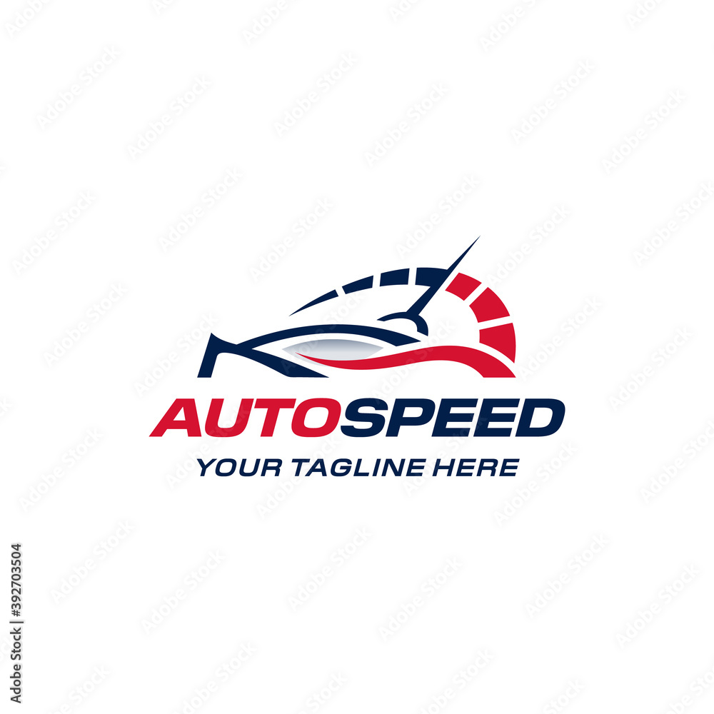 Auto speed logo. Fast car speedometer. Branding for automotive, sales, rent car, garage, race , auto repair, modification, workshop, car shop,  repair. Isolated logo vector inspiration. Graphic design