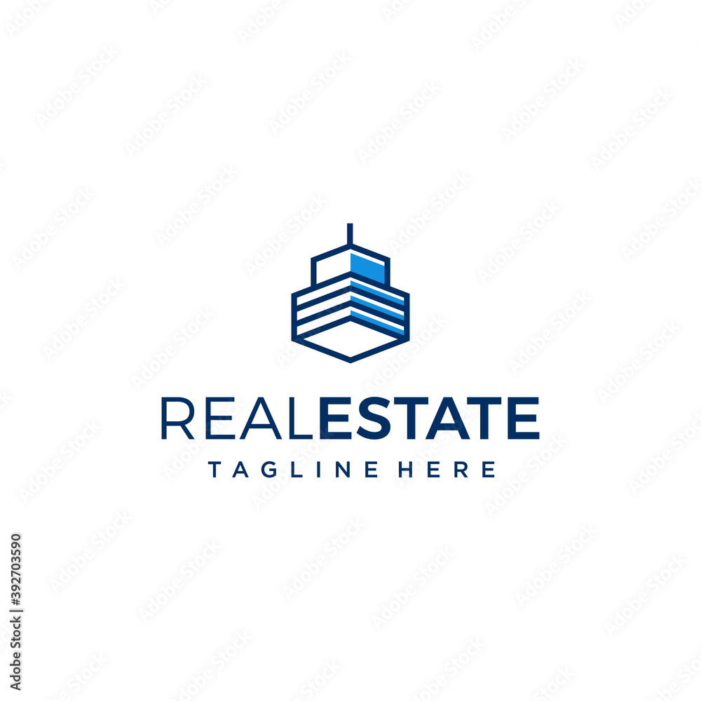 Real estate logo. Building skyscrapers property. Branding for real estate broker agent investment marketing developer, property agent, home loan, apartment house rent. Isolated logo vector inspiration