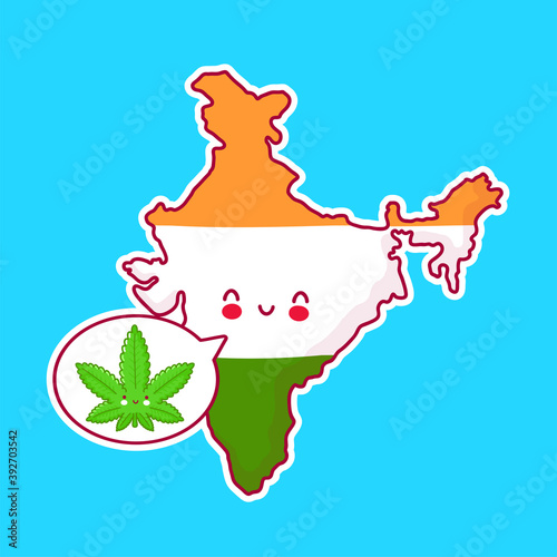 Cute happy funny India map and flag